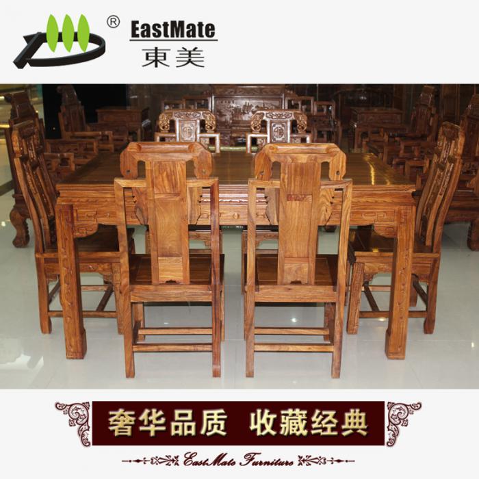 非洲黄花梨木 雕花方餐台 方形餐桌 1.56米餐桌