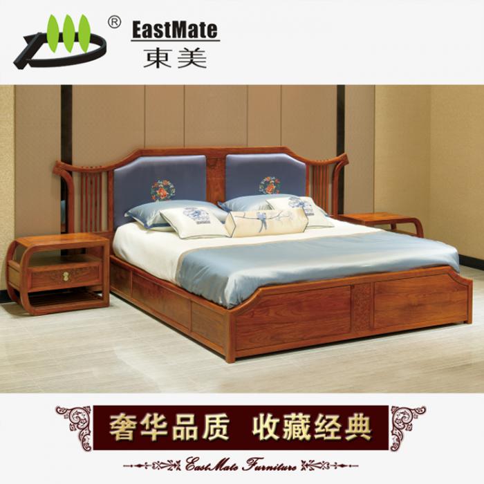 剌猬紫檀家具 新中式双人实木床 新古典红木家具