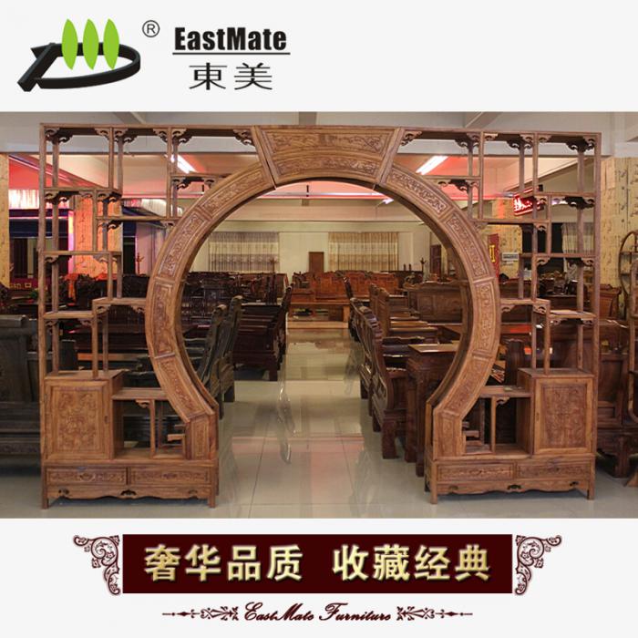 东美红木 非洲黄花梨双圆门博古架 多宝格茶壶架