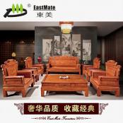 红木家具 花梨木明清仿古客厅沙发组合 刺猬紫檀全实沙发